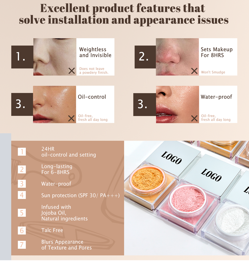 图片[8]-Custom Face Oil Control Loose Powder Vegan Waterproof Spf Cosmetics Private Label Pink Makeup Loose Setting Powder