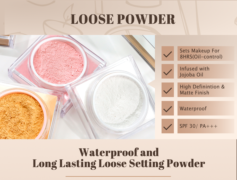 图片[6]-Custom Face Oil Control Loose Powder Vegan Waterproof Spf Cosmetics Private Label Pink Makeup Loose Setting Powder