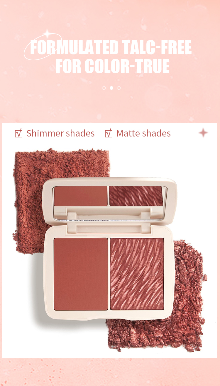 图片[8]-OEM Makeup Blush Palette Vegan for Black Skin Matte Shimmer Cheek Tint Waterproof Two Tone Private Label Blusher Palette