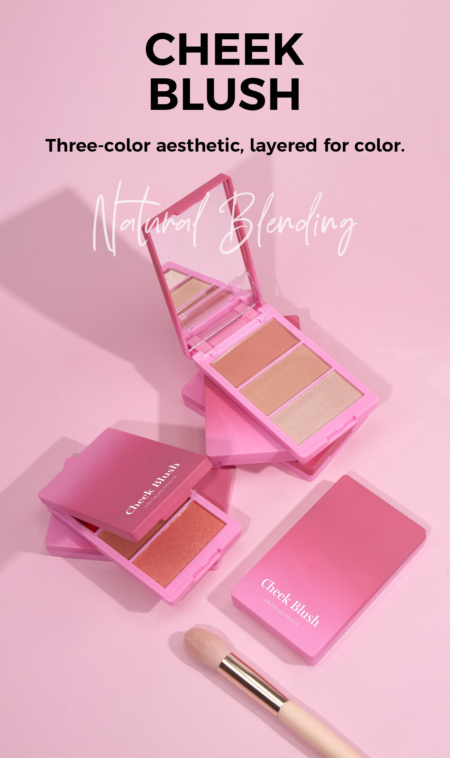 图片[1]-Custom Private Label 3 in 1 Concealer Highlighter Blusher Powder Cream Long Lasting High Pigment Blush Palette