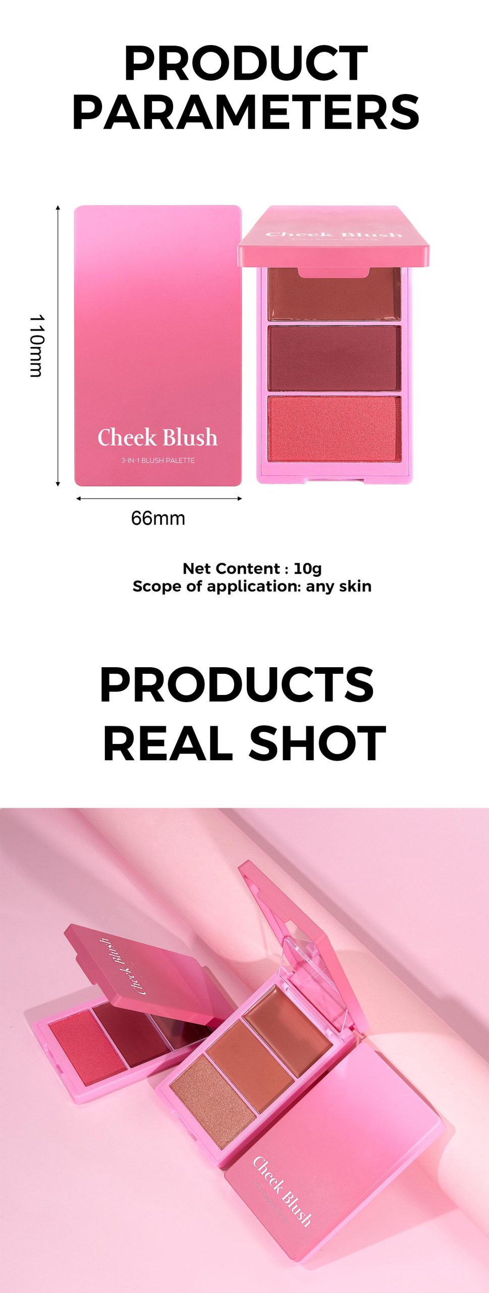 图片[5]-Custom Private Label 3 in 1 Concealer Highlighter Blusher Powder Cream Long Lasting High Pigment Blush Palette