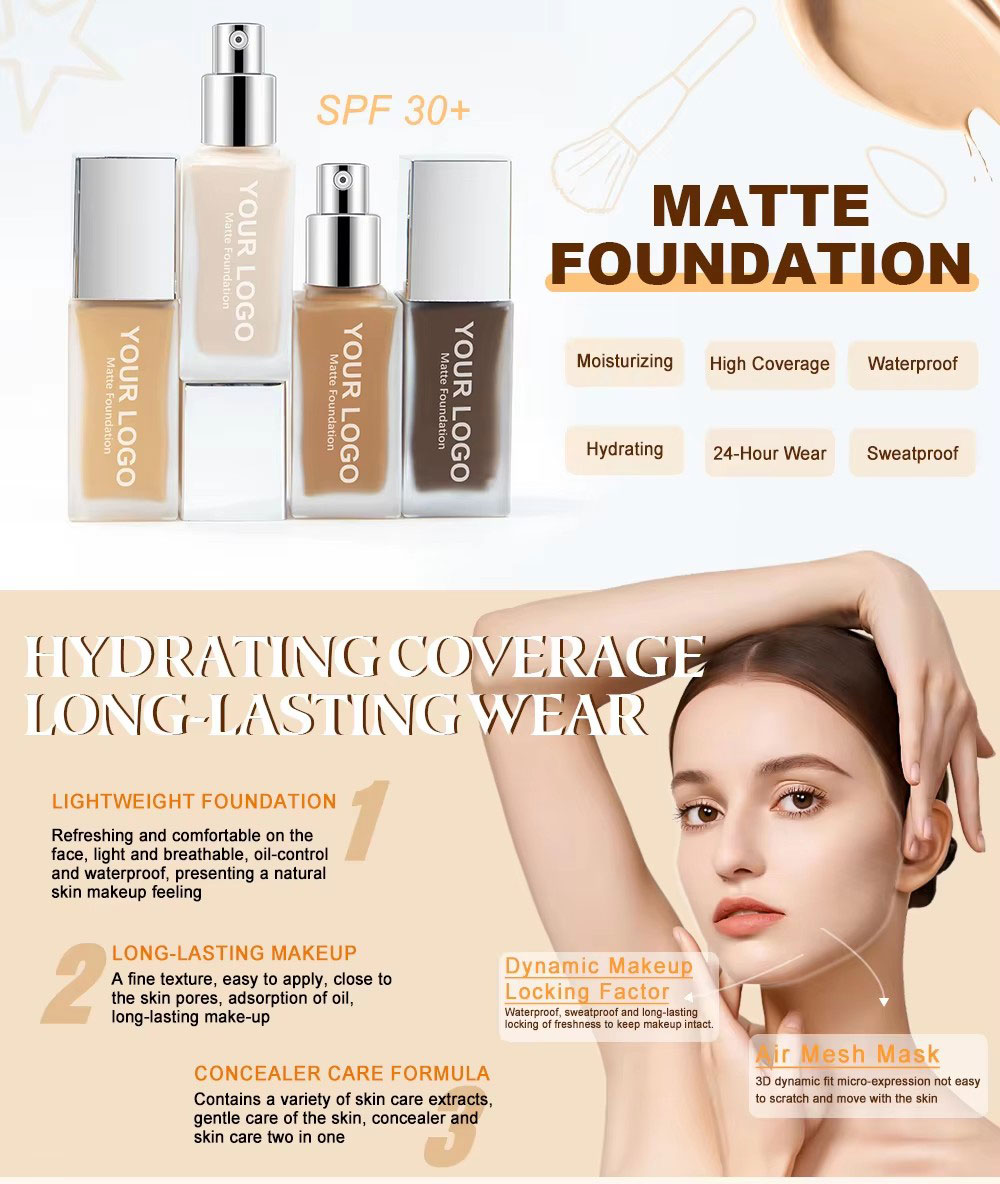 图片[1]-Private Label Liquid Foundation Full Coverage Waterproof Customized Your Logo 24H Long Lasting Vegan Matte Foundation Makeup