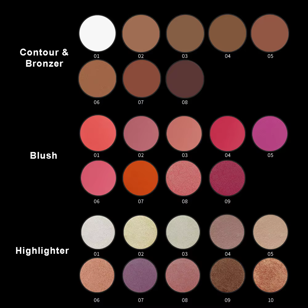 图片[13]-Professional Face Make up Supply 6 Colors Makeup Highlighter Palette Glow Bronze Private Label Custom Makeup Base